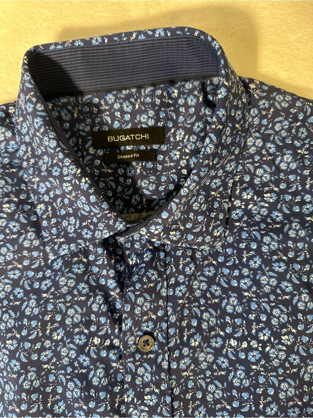 Bugatchi Men's Navy Blue Floral Dress Shirt - Shaped Fit Size Large